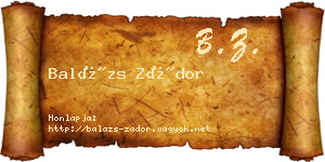 Balázs Zádor névjegykártya